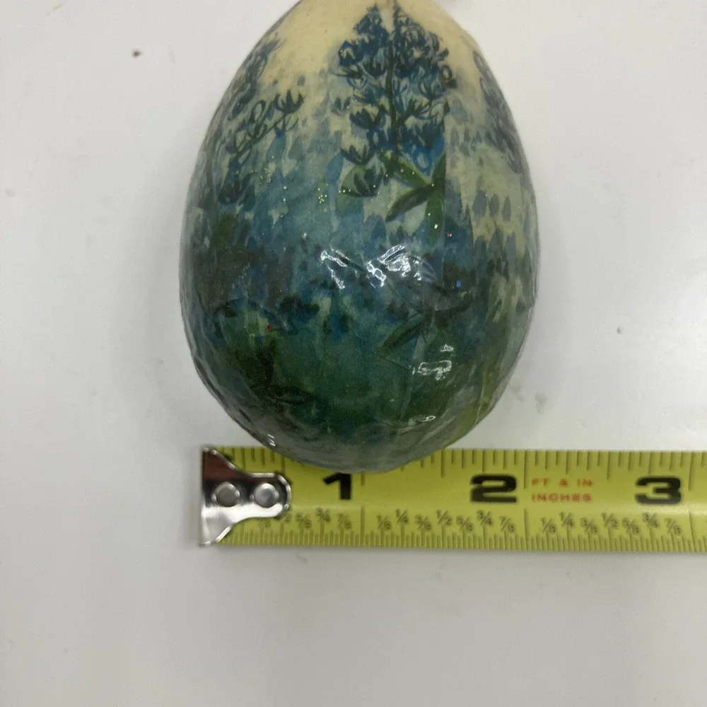Vintage Easter Egg Texas Bluebonnet Ornament Lacquer Paper Mache Hand Painted 3i
